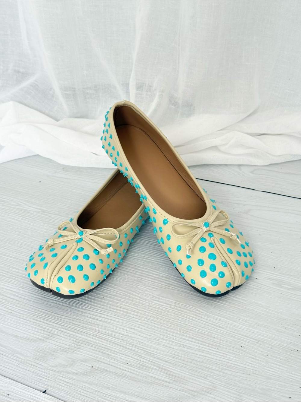 turquoise spiked tabi split toe ballet flats ♡